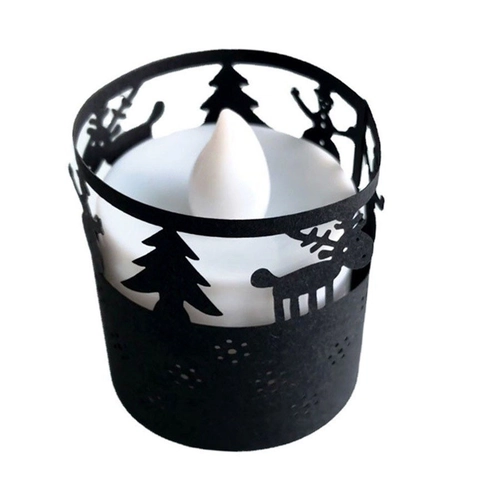 Christmas LED Candle Shade Hollow Laser Cut Paper Reindeer Snowman Pattern Tea Light Wrap Festive Home Party Decoration