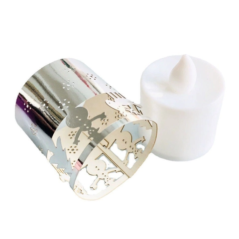 Christmas LED Candle Shade Hollow Laser Cut Paper Reindeer Snowman Pattern Tea Light Wrap Festive Home Party Decoration