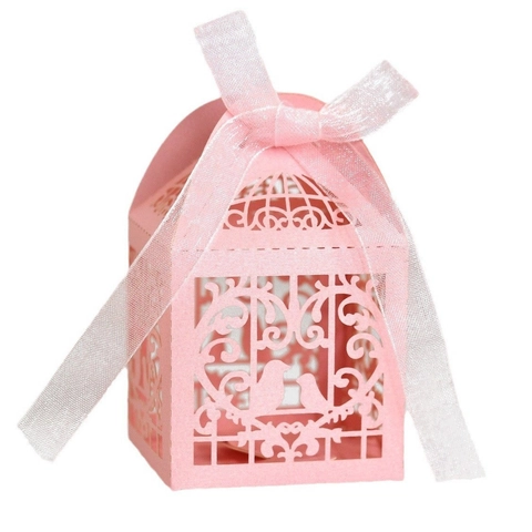 Lasergeschnitten Vogelkäfig Süßigkeitenbox Perlmuttpapier Hochzeit Geschenkboxen Mit Bändern Hohl Blumen Vogel Design Party Geschenkbox