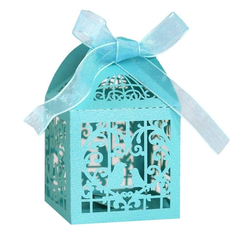 Lasergeschnitten Vogelkäfig Süßigkeitenbox Perlmuttpapier Hochzeit Geschenkboxen Mit Bändern Hohl Blumen Vogel Design Party Geschenkbox