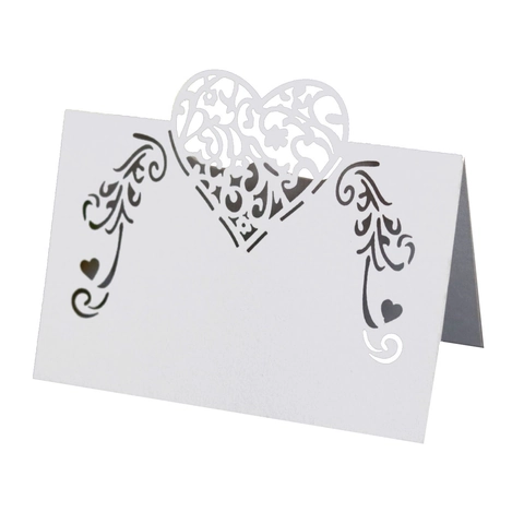 Laser Cut Heart Rose Wedding Place Cards Hollow Pearlescent Paper Table Name Cards For Party Banquet Event Seat Decoration