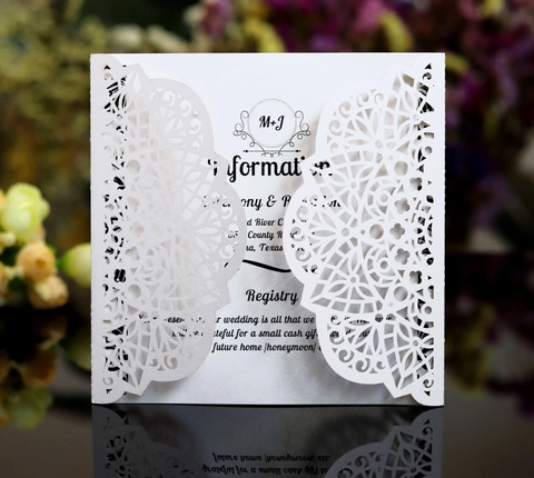 Europäischer Stil Lasergeschnittene Hochzeit Einladungskarten Weißes Perlmuttpapier Mandala Spitzenmuster Karten Für Hochzeit Jubiläum Einladungen