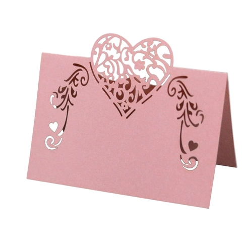 Laser Cut Heart Rose Wedding Place Cards Hollow Pearlescent Paper Table Name Cards For Party Banquet Event Seat Decoration