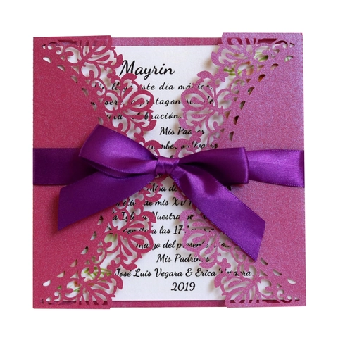 Laser Cut Wedding Invitations Cards With Envelopes And Ribbons Floral Lace Hollow Pocket For Marriage Party Graduation Ceremony Elegant Pearlescent Paper Invitation Sets