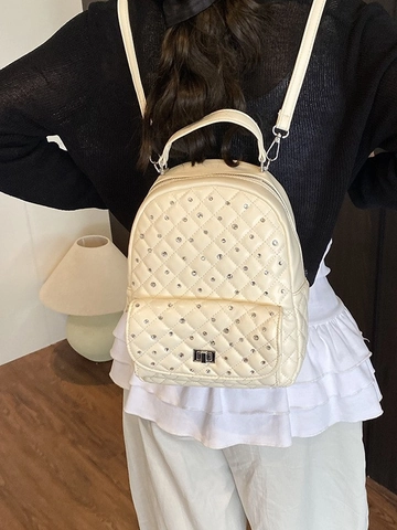 Zaino Mini Trapuntato con Strass da Donna in Pelle PU a Rete Diamantata Piccola Borsa a Tracolla Zaino Casual da Viaggio Donna