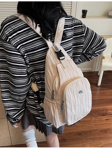 Fashion Pleated Canvas Backpack For Women Versatile Large Capacity Chest Crossbody Bag Lightweight Urban Casual Travel Daypack