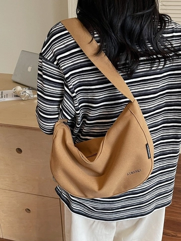 Bolso Bandolera de Lona de Color Sólido Casual para Mujer Minimalista Gran Capacidad Plisado Bolso Dumpling Hobo