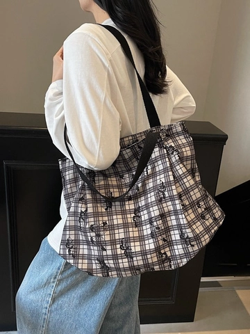 Borsa Tote in Tela di Grande Capacità per Donna Moda Floreale Pizzo Quadri Borsa a Tracolla Casual Versatile Pendolarismo Borsa a Mano