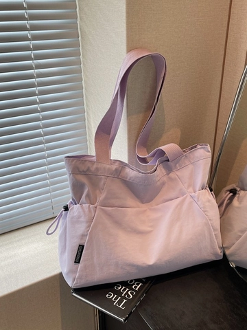 Women Large Capacity Nylon Tote Bag Casual Drawstring Shoulder Bag Lightweight Fashion Commuter School Shopping Handbag