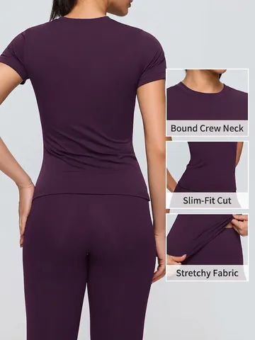 Maglietta da Yoga da Donna Slim Fit in Nylon Spandex Spazzolato Top Sportivo Asciugatura Rapida Traspirante Fitness Corsa Manica Corta