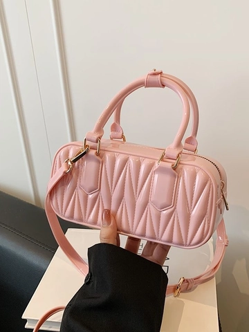 Damen Matelasse Plissee PVC Boston Tasche Gesteppte Kleine Quadratische Handtasche Mit Verstellbarem Gurt Umhängetasche