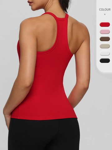 Women's Racerback Yoga Tank Top With Built-In Chest Pads Breathable Cotton Spandex Workout Fitness Vest Tight Fit Pilates Top