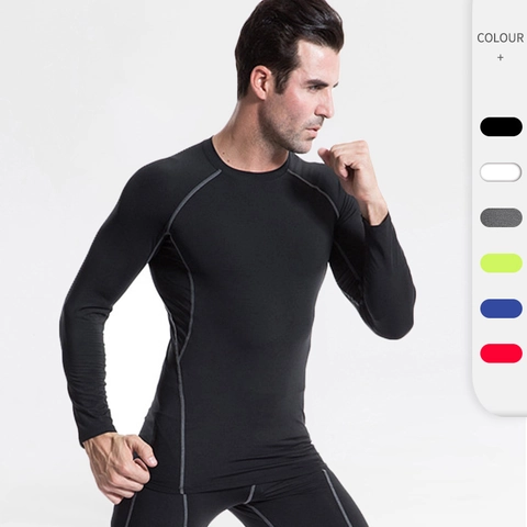 Haut de Compression Homme Manches Longues Séchage Rapide T-Shirt Sport Fitness Course à Pied Base Layer Top Élastique