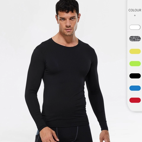 Camiseta de Compresión Deportiva para Hombre Poliéster Manga Larga Secado Rápido Base Layer Running Entrenamiento Slim Fit Top
