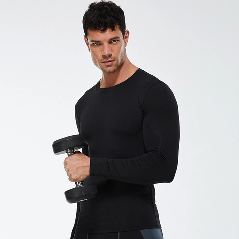 Camiseta de Compresión Deportiva para Hombre Poliéster Manga Larga Secado Rápido Base Layer Running Entrenamiento Slim Fit Top