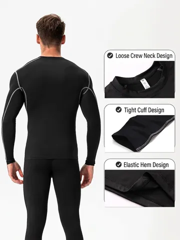 Men's Compression Sport Shirt Long Sleeve Quick Dry Fitness Workout Top Polyester Spandex Base Layer Running T-Shirt
