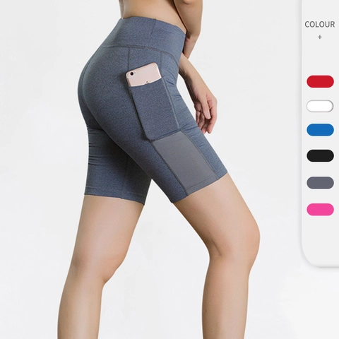 Short de Yoga Taille Haute pour Femmes Avec Poche Latérale Séchage Rapide Élastique Serré Fitness Course Cyclisme Sportif