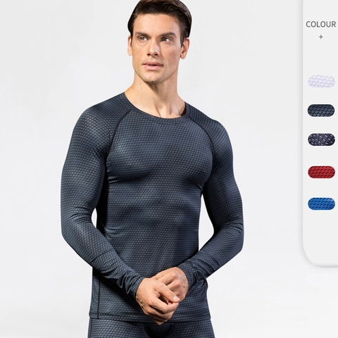 Set a Compressione Sportiva da Uomo Stampa 3D Geometrica Maglia a Maniche Lunghe Pantaloni Asciugatura Rapida Fitness Allenamento Corsa