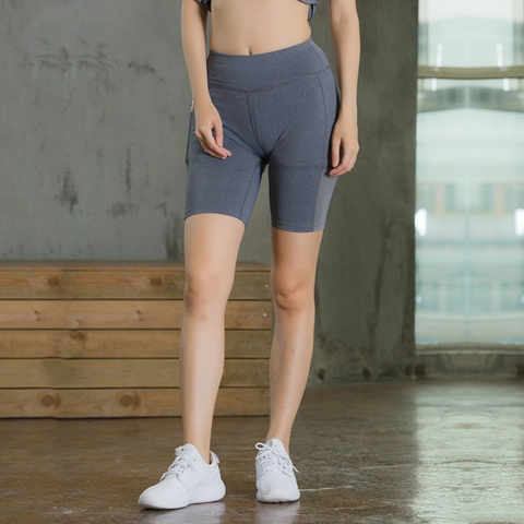 Short de Yoga Taille Haute pour Femmes Avec Poche Latérale Séchage Rapide Élastique Serré Fitness Course Cyclisme Sportif