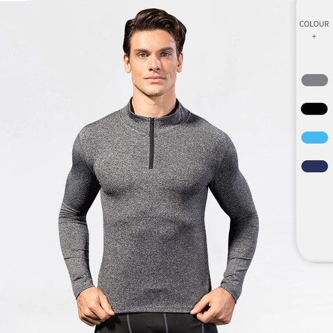 Herren Sport Sweatshirt Mit Halbreißverschluss Polyester Schnelltrocknend Hochelastisch Stehkragen Langarm Fitness Laufen Top