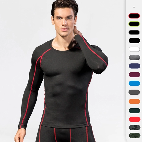 Men's PRO Compression Sport T-Shirt Quick Dry Long Sleeve Fitness Training Top Breathable Elastic Base Layer Running Apparel