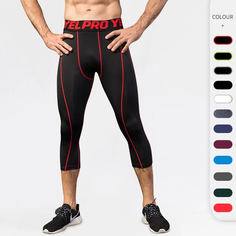Men's Pro 3/4 Compression Sport Pants Quick Dry High Elastic Running Fitness Tights Athletic Base Layer Capri Leggings