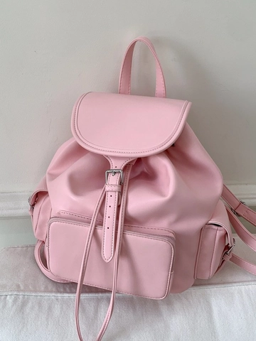 Sac à Dos en Cuir PU à Cordon de Style Coréen pour Femmes Sac d'École Grande Capacité Mode Imperméable Polyvalent Voyage