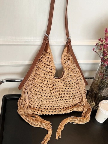 Damen Große Kapazität Böhmische Gewebte Tragetasche Mit Quasten Sommer Strand Umhängetasche Handgefertigte Häkel Hobo Tasche