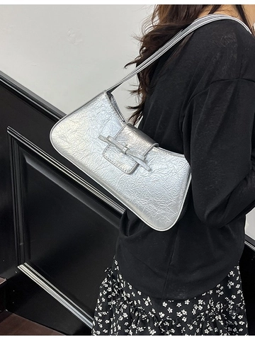 Borsa a Tracolla da Donna in Pelle PU Increspata Borsa Sottobraccio con Fiocco Retro Minimalista Borsa Hobo Casual Quotidiana