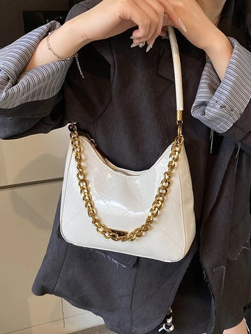 Borsa a Spalla da Donna Trapuntata in Pelle PU Catena d'Oro Hobo Borsa Sotto l'ascella Crossbody Pendolare Borsa Moda Donna