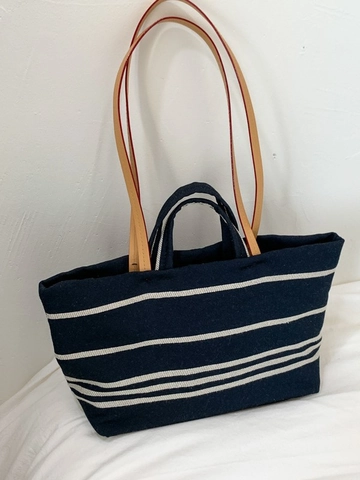 Borsa Tote in Tela a Righe Donna Grande Capacità Borsa a Tracolla Casual Con Cinturino in Pelle a Contrasto Pendolare Shopping