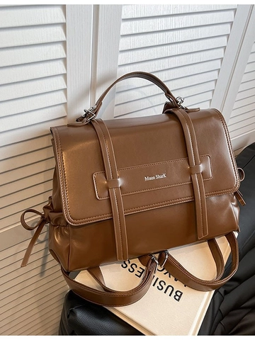 Women Vintage PU Leather Backpack Large Capacity Fashion Commuting Shoulder Bag Solid Color Top Handle Handbag Travel