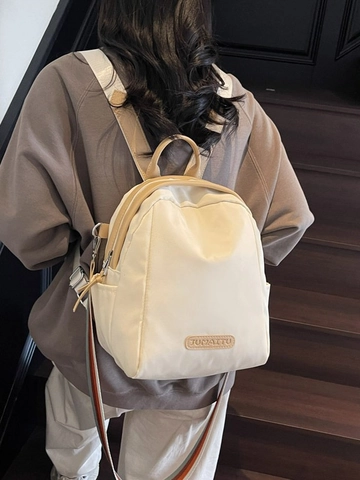 Fashion Women Mini Backpack Simple Commuter Nylon Travel Bag With Contrast Color Stripe Strap Trendy Urban Daypack