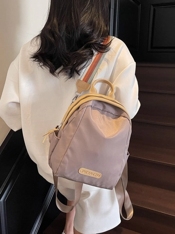 Fashion Women Mini Backpack Simple Commuter Nylon Travel Bag With Contrast Color Stripe Strap Trendy Urban Daypack