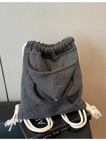 Mochila de Lona para Mujer Textura Gofre Diseño de Sudadera Gran Capacidad Bolso de Cubo con Cordón para Viaje Casual Exterior Escuela