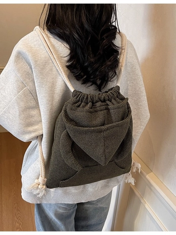 Mochila de Lona para Mujer Textura Gofre Diseño de Sudadera Gran Capacidad Bolso de Cubo con Cordón para Viaje Casual Exterior Escuela