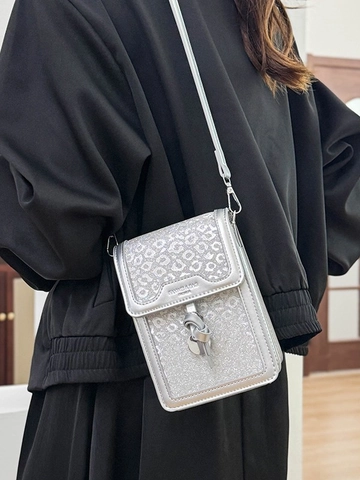 Petit Sac Carré de Nouveau Style Chinois pour Femmes Sac pour Téléphone à la Mode en Cuir PU avec Motif Tissé Bandoulière