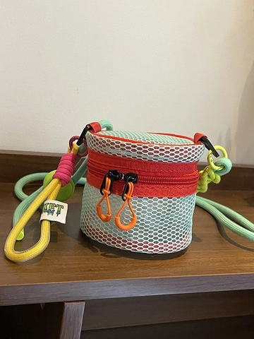Dames Mini Mesh Crossbodytas Street Fashion Color Block Kleine Lippenstifttas Met Verstelbare Gevlochten Touwriem