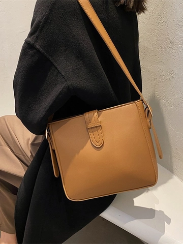 Bolso de Cubo de Cuero PU Vintage para Mujer Gran Capacidad Bolso de Hombro Bandolera Moda Conmutador Diario Bolso de Mano Versátil Color Sólido