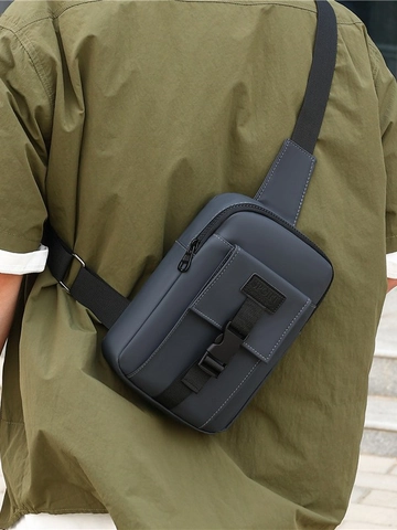 Men Casual PU Leather Chest Bag Sporty Crossbody Shoulder Bag Large Capacity Waterproof Daily Sling Bag For Men