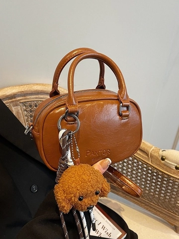 Borsa a Tracolla Vintage in Pelle PU per Donna Stile Maillard Handbag Con Ciondolo Cane in Peluche Piccola Borsa a Cuscino
