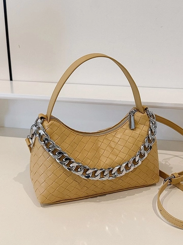 Borsa Hobo Intrecciata Chic da Donna Con Tracolla a Catena Argentata in Pelle PU Moda Borsa a Raviolo a Tracolla