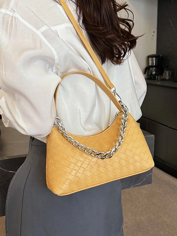 Borsa Hobo Intrecciata Chic da Donna Con Tracolla a Catena Argentata in Pelle PU Moda Borsa a Raviolo a Tracolla