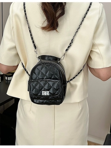 Women Quilted Mini Backpack PU Leather Chain Strap Crossbody Bag Casual Fashion Small Rucksack Turn Lock Shoulder Bag