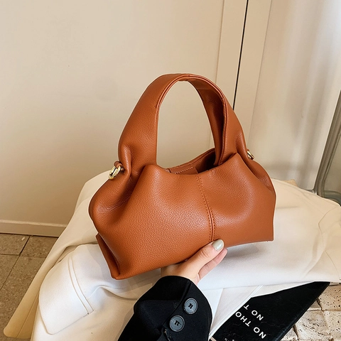 Borsa a Tracolla in Pelle PU Plissettata Minimalista da Donna Elegante Borsa a Mano con Motivo Litchi Borsa a Nuvola di Tendenza