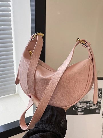 Damen Litschitextur PU Leder Halbmond Umhängetasche Minimalistisch Große Kapazität Schultertasche Verstellbarer Riemen Mode Tasche