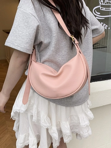 Damen Litschitextur PU Leder Halbmond Umhängetasche Minimalistisch Große Kapazität Schultertasche Verstellbarer Riemen Mode Tasche