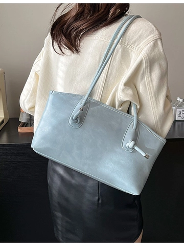 Women Large Capacity PU Leather Shoulder Bag Retro Simple Knotted Strap Tote Underarm Bag Fashion Commuter Handbag