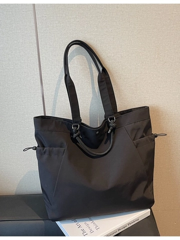 Borsa Tote in Tela da Donna a Grande Capacità Minimalista a Tracolla Con Coulisse Laterali Casual Pendolare Shopping