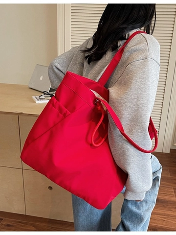 Borsa Tote in Tela da Donna a Grande Capacità Minimalista a Tracolla Con Coulisse Laterali Casual Pendolare Shopping